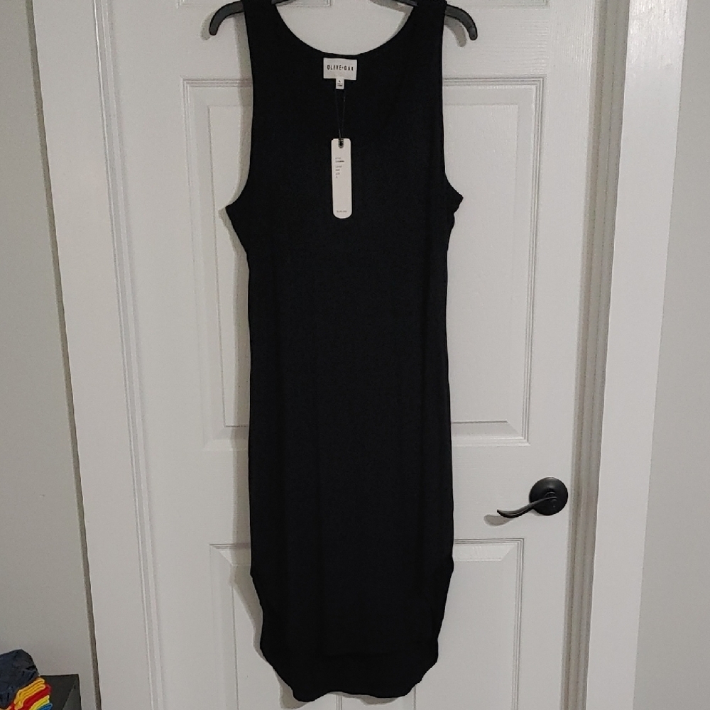 Olive + Oak Black Sleeveless Tank Maxi Dress Sz XL Soft Fit Rounded Hem